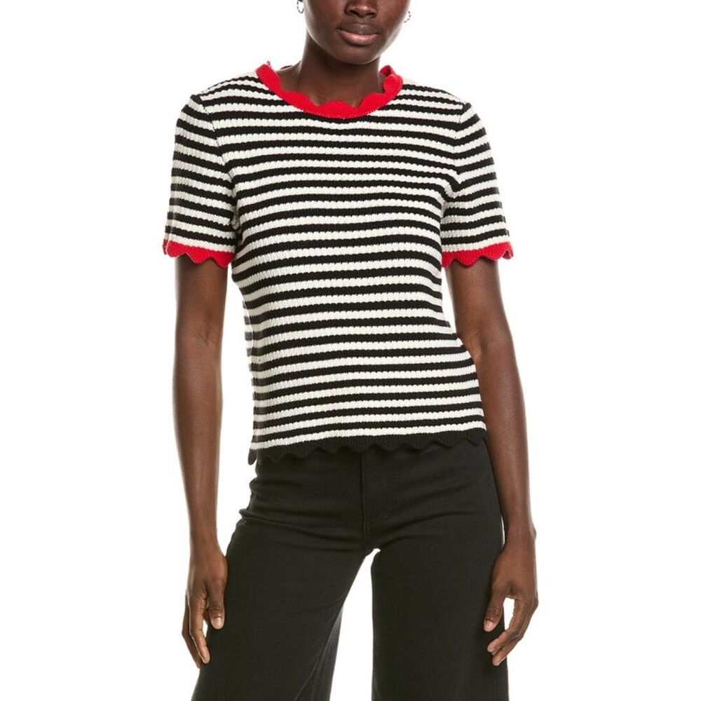 Cece Womens  Stripe Pointelle Sweater, Black